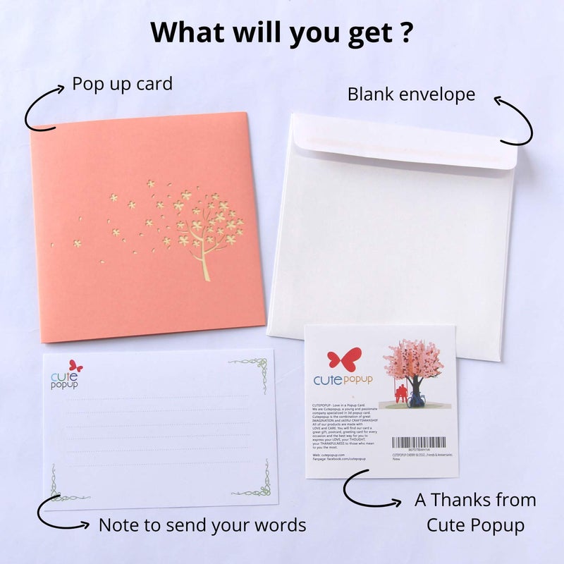 CUTE POPUP - Valentine Pop Up Card with Romantic Cherry Blossom Design, First Anniversary Card for Wife, Husband, Loved One - The Perfect 3D Card on Valentine, Birthday, Wedding Anniversary - Image 4